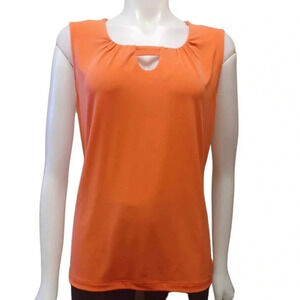 Tahari Sleeveless Orange Coral Keyhole Front Tank Top  Size Large